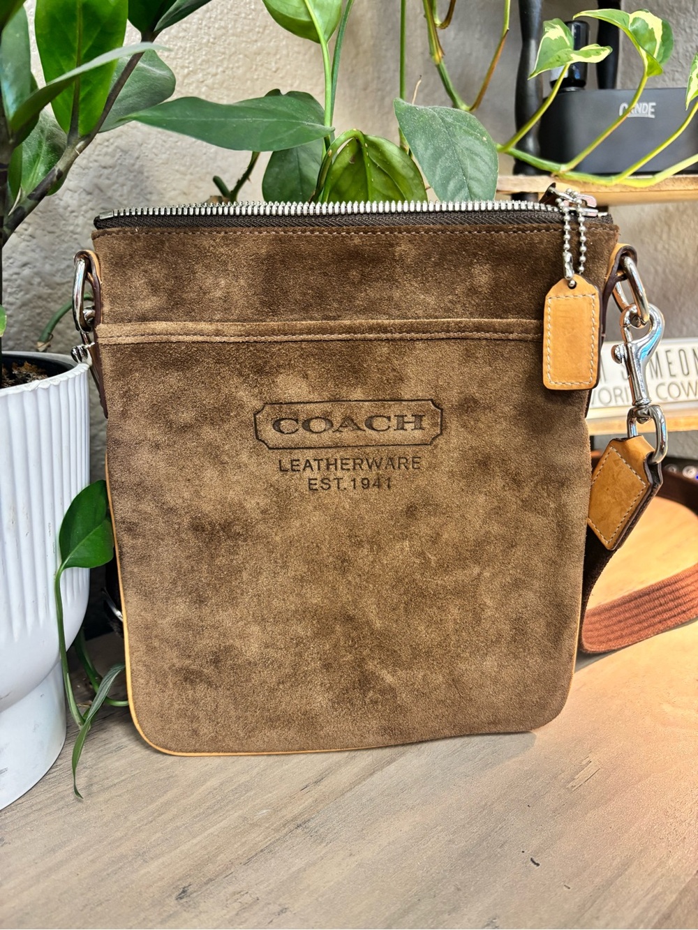 Vintage Y2K Coach Leatherware Brown Suede Crossbody Bag Original Hangtag
